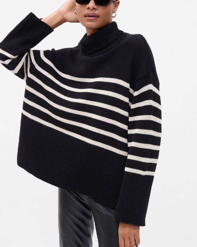 Streetwave Striped Knit Sweater Black White For Women Cozy Chic Warm Comfort Everyday Essential