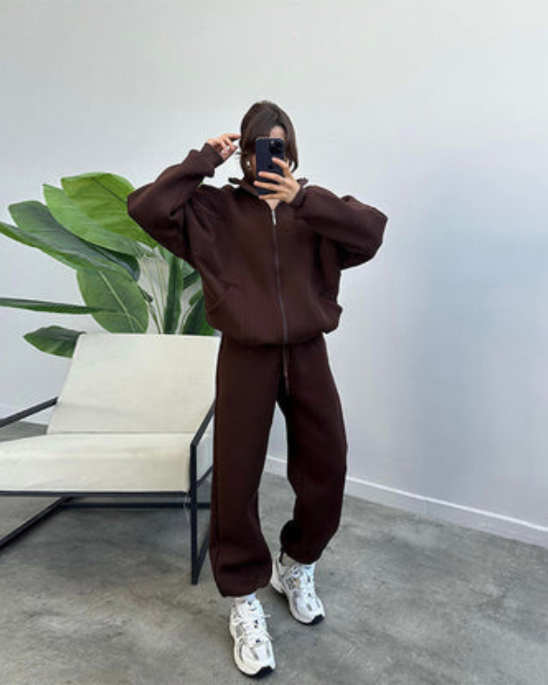 Street-wave Cozy Loungewear Set For Women With Zip Hoodie And Joggers Soft Warm Everyday