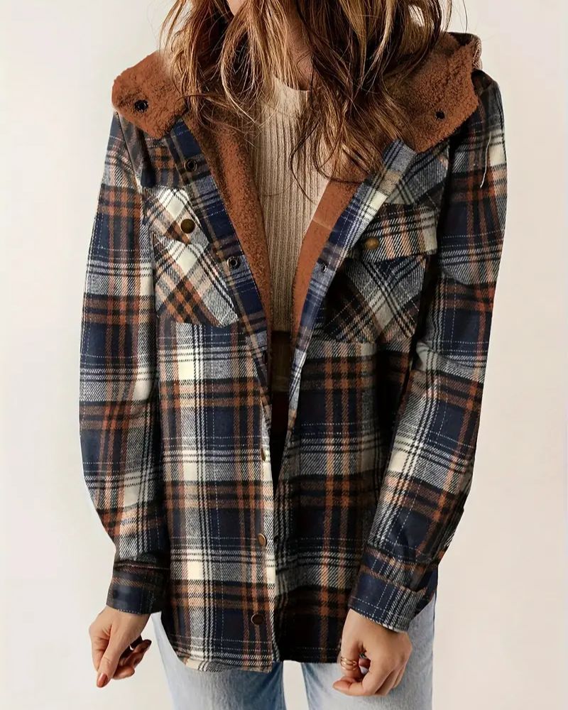 Street-wave Plaid Sherpa Lined Jacket For Women Cozy Warmth Winter Outerwear With Classic Style