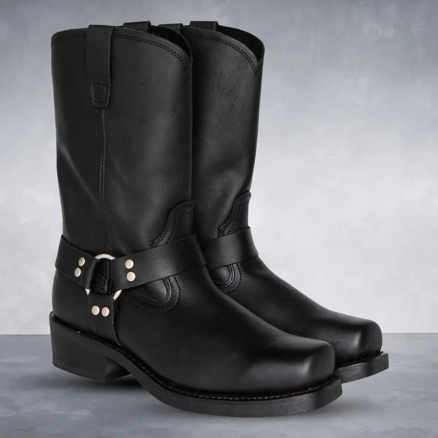Street-wave Leather Cowboy Boots Western Style Mid Calf with Strap Edgy Western Fashion for Women