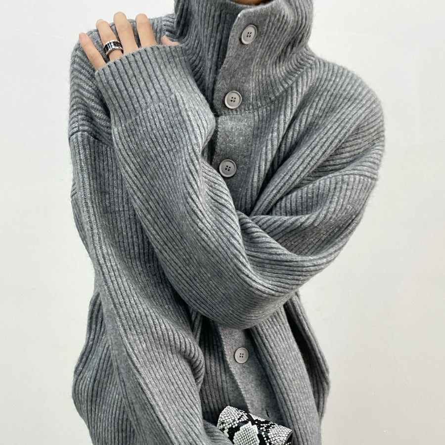 Street-Wave Ribbed Knit Cardigan Men Buttoned Cozy Warm