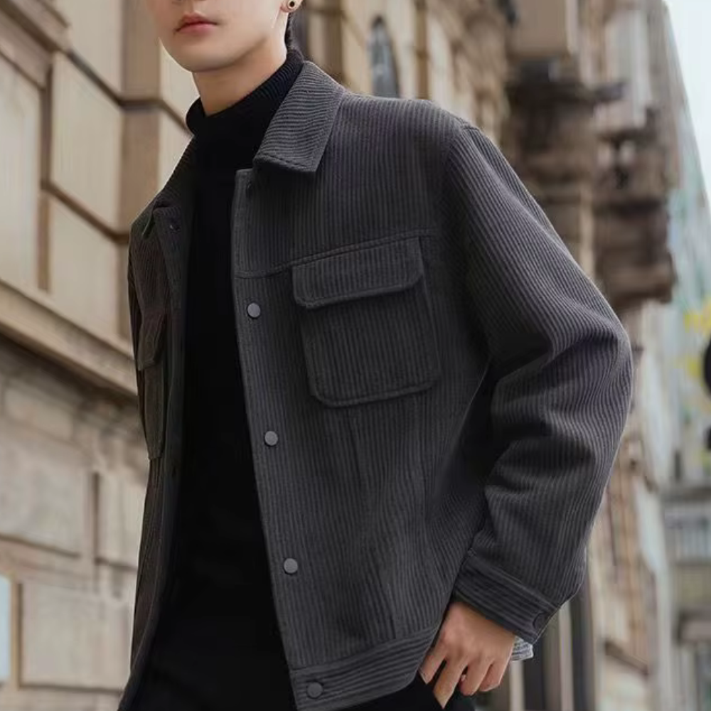 Street-wave Corduroy Jacket For Men - Classic Urban Style, Retro Structure, Transitional Outerwear