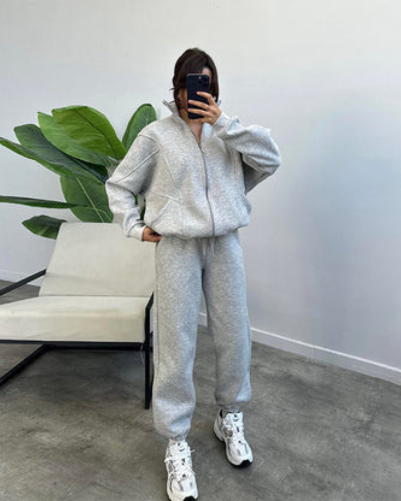 Street-wave Cozy Loungewear Set For Women With Zip Hoodie And Joggers Soft Warm Everyday