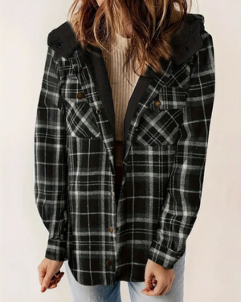 Street-wave Plaid Sherpa Lined Jacket For Women Cozy Warmth Winter Outerwear With Classic Style