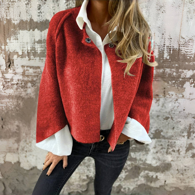 Street-wave Women Casual Wool Cashmere Blend Jacket With Button Details Soft All Season