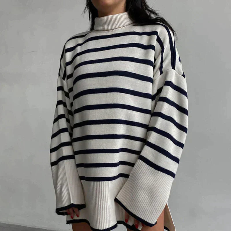 Street-wave Women Rollneck Sweater Striped Cozy Breathable Knit Modern Comfort For Everyday Wear