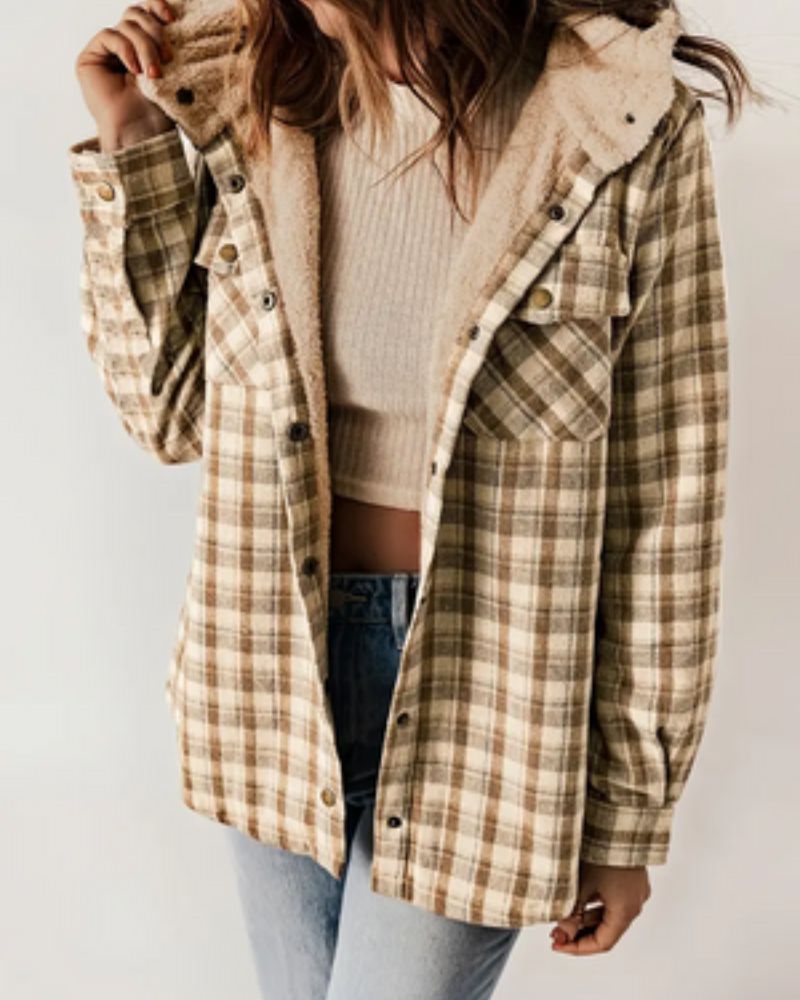 Street-wave Plaid Sherpa Lined Jacket For Women Cozy Warmth Winter Outerwear With Classic Style