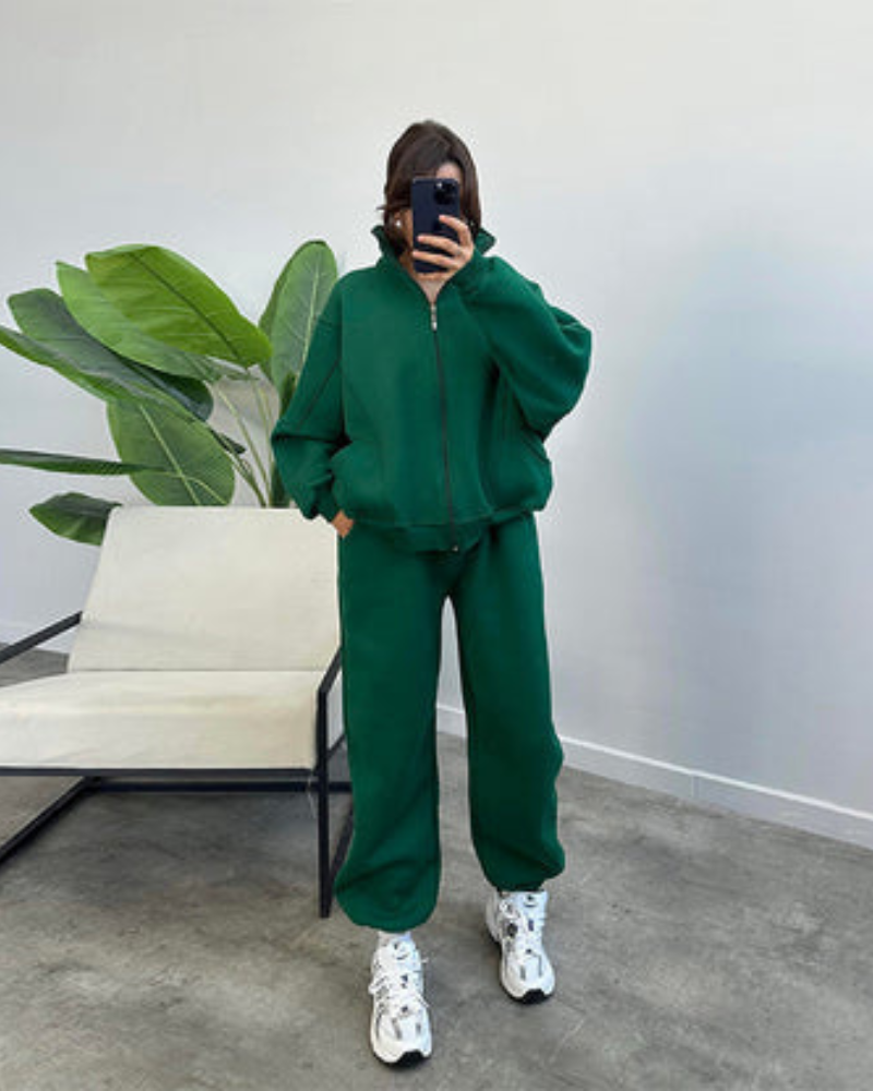 Street-wave Cozy Loungewear Set For Women With Zip Hoodie And Joggers Soft Warm Everyday
