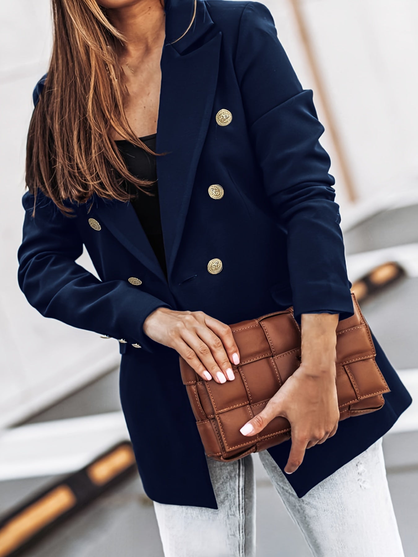 Street-Wave Long Double-Button Blazer For Modern Professional Women Elegant Versatility