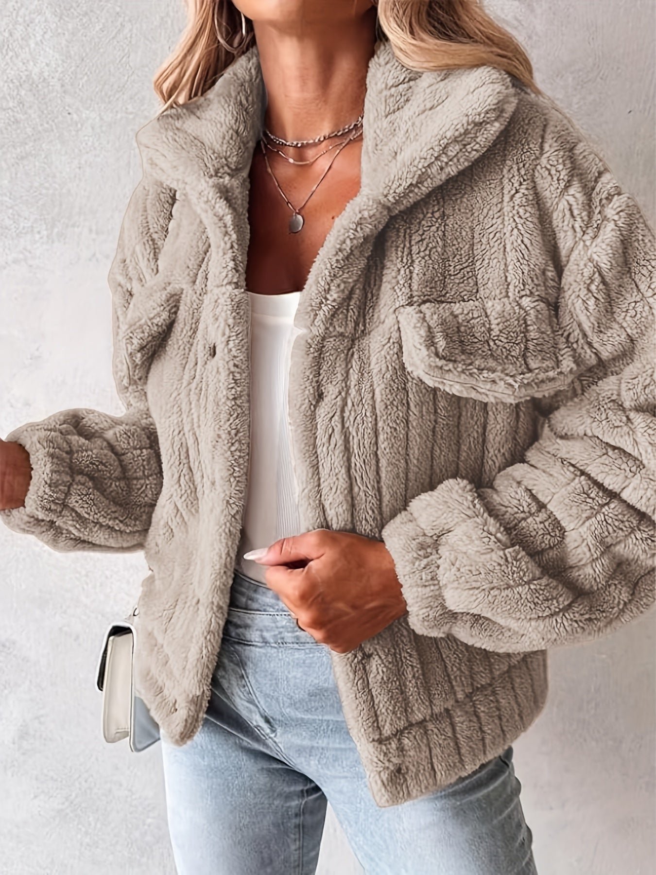 Street-wave Teddy Coat With Pockets Soft Cozy Warmth For Women Everyday Wear Soft Plush Lining