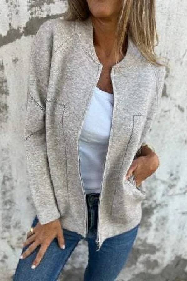 Street-Wave Womens Winter Coat Timeless Chic Zip Front Elegance With Classic Stitch Detailing