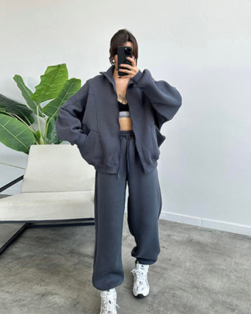 Street-wave Cozy Loungewear Set For Women With Zip Hoodie And Joggers Soft Warm Everyday