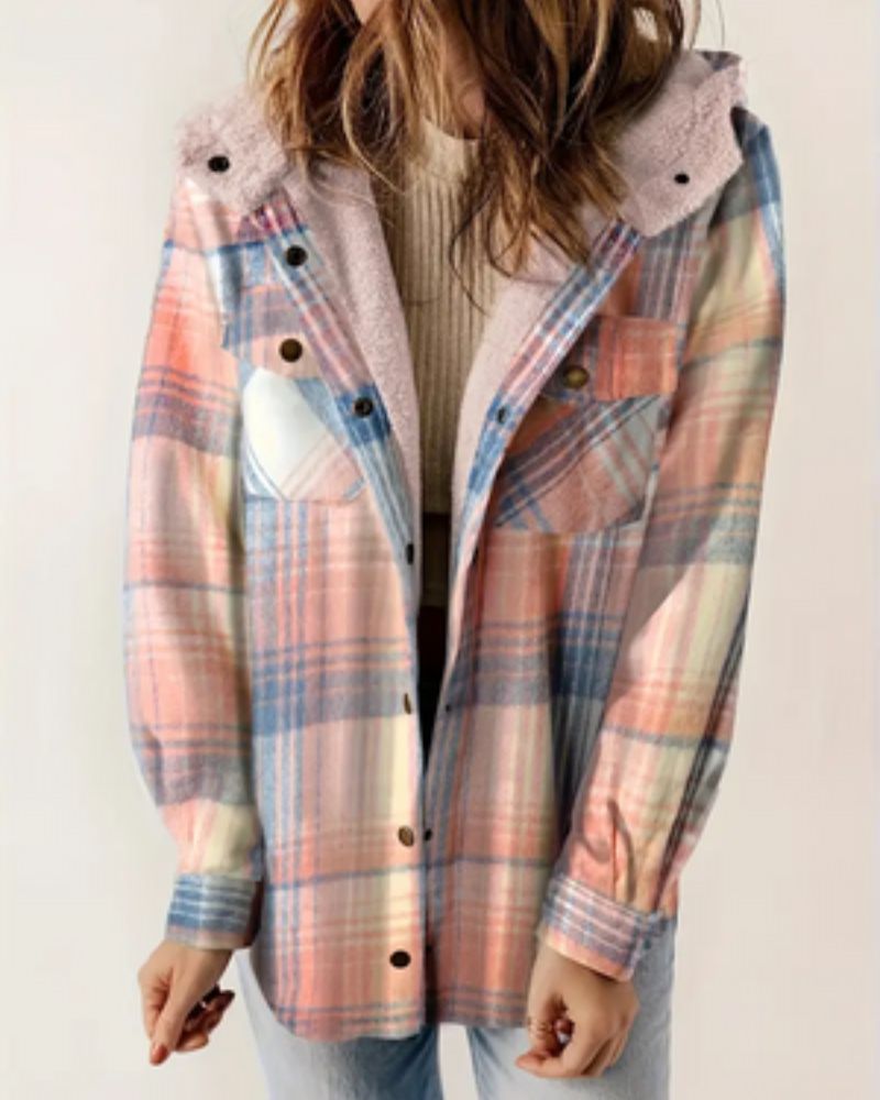 Street-wave Plaid Sherpa Lined Jacket For Women Cozy Warmth Winter Outerwear With Classic Style