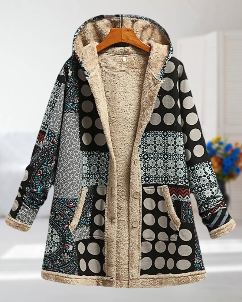 Street Wave Floral Print Winter Jacket For Women With Warm Fleece Lining And Practical Pockets