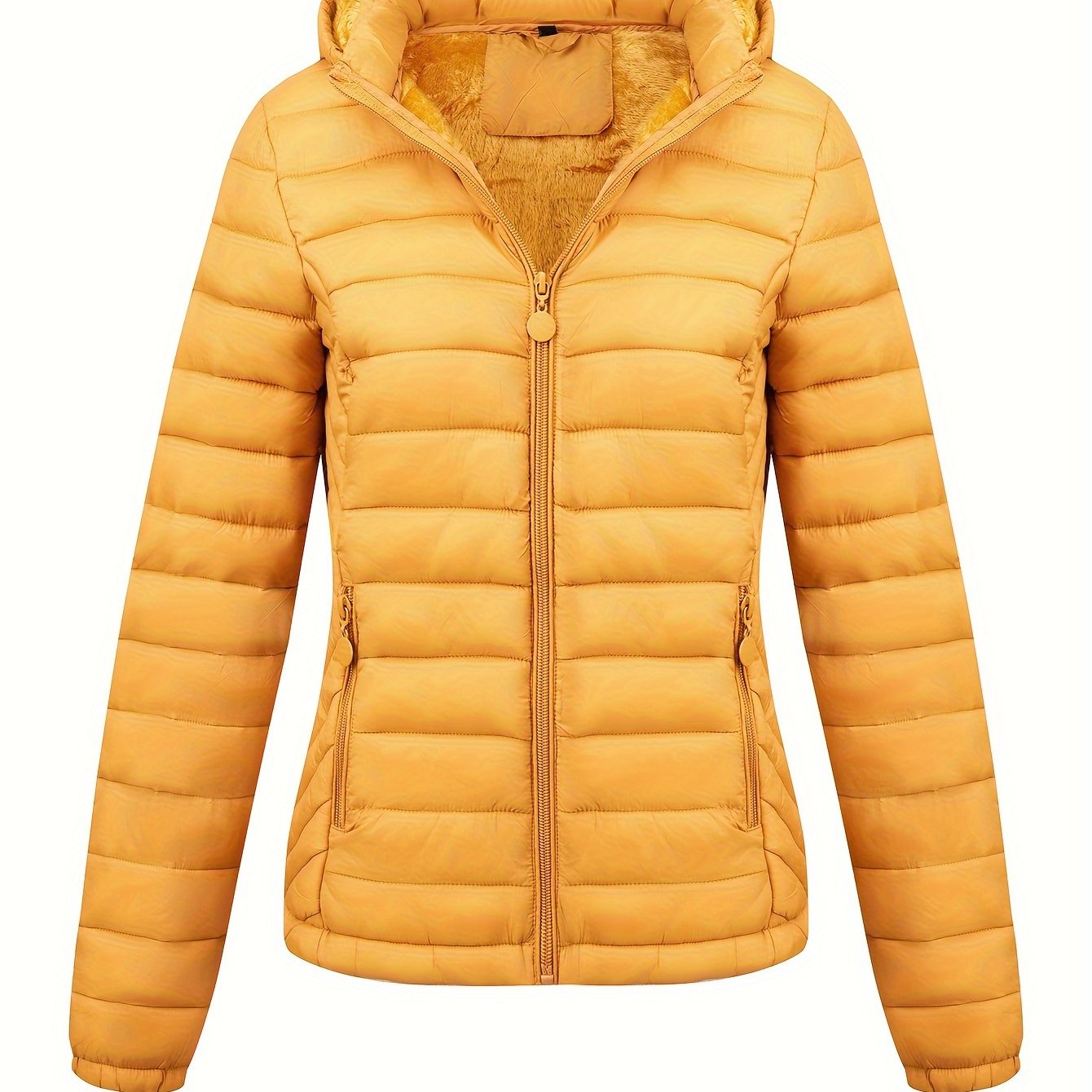 Street-Wave Hooded Puffer Jacket For Women Warm Lightweight Cozy Winter Coat With Plush Fleece Lining