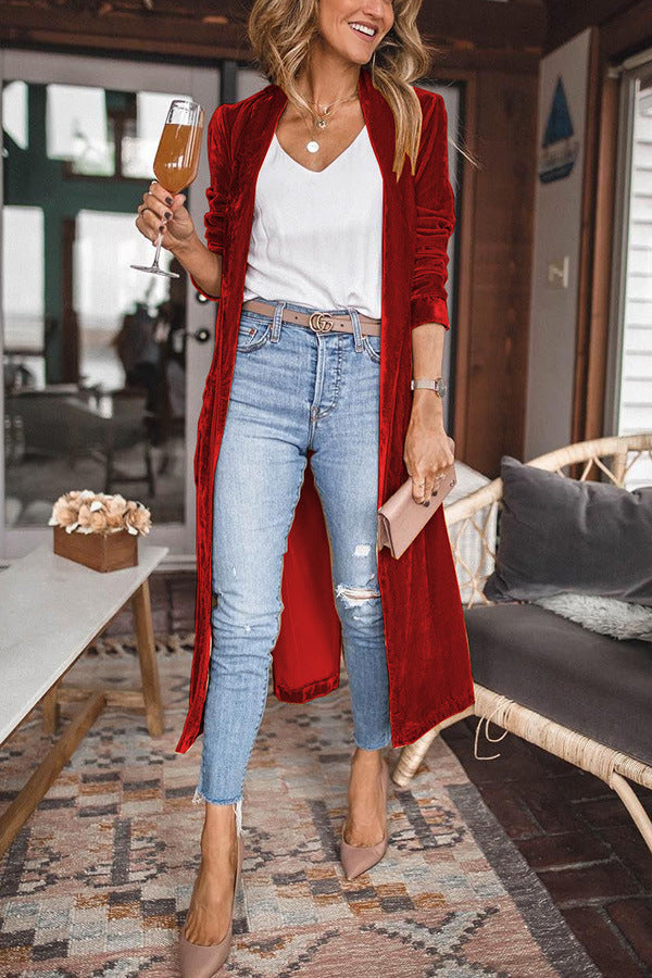 Street Wave Velvet Long Coat For Women Elegant Luxury Outerwear With Plush Warmth And Chic Confidence