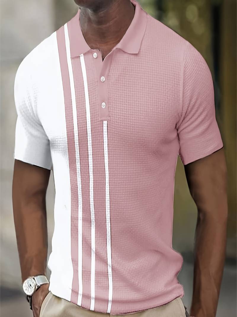 Street Wave Men's Striped Timeless Polo Shirt Breathable Cotton Blend