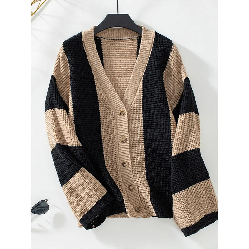 Street Wave Striped Oversized Knit Cardigan For Effortless Cozy Chic Women Everyday Layer
