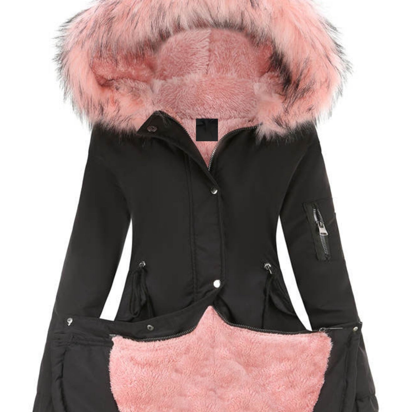 Street-Wave Cozy Fur Hooded Parka Jacket With Front Zip For Urban Winter Style And Warmth