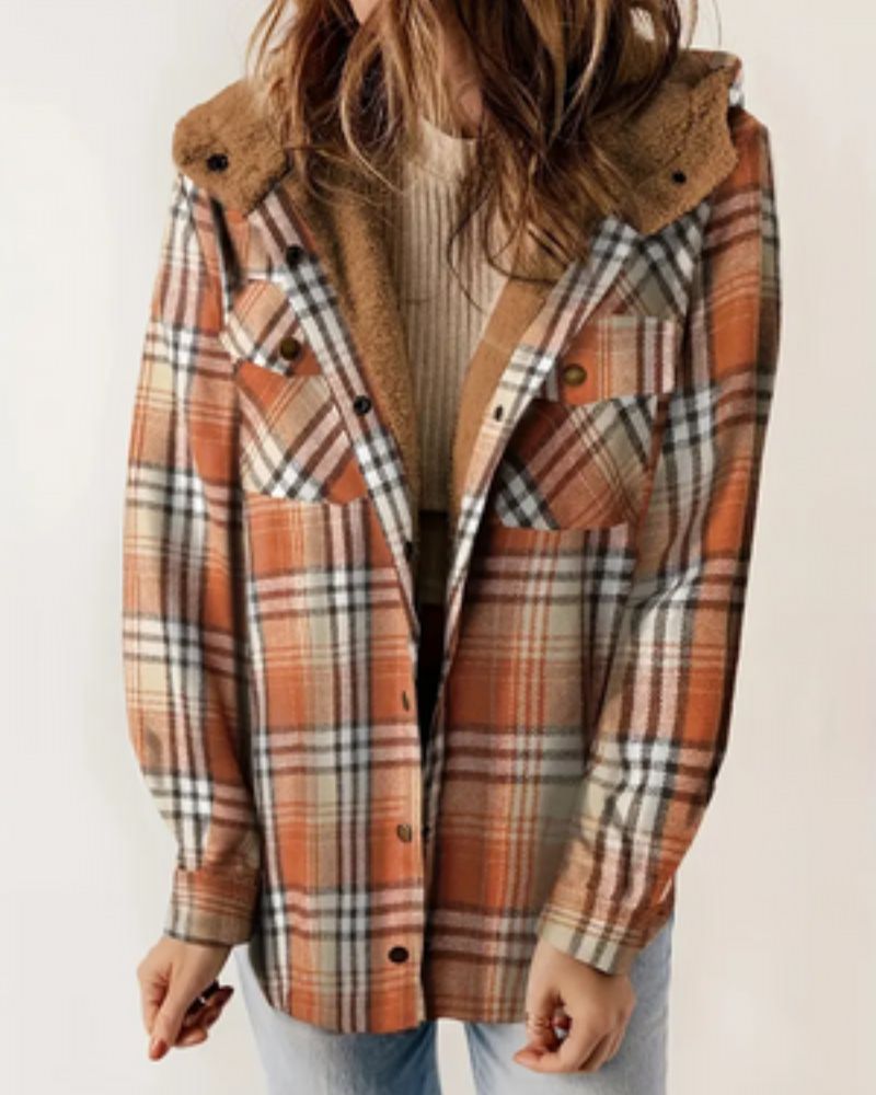 Street-wave Plaid Sherpa Lined Jacket For Women Cozy Warmth Winter Outerwear With Classic Style