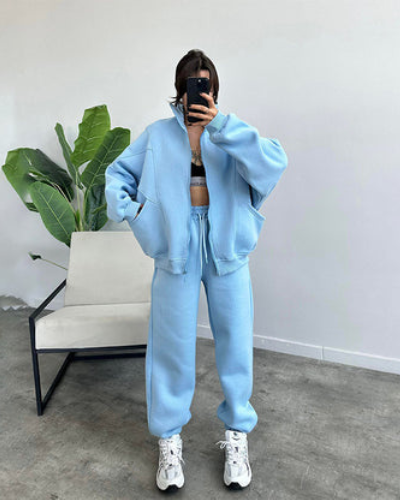 Street-wave Cozy Loungewear Set For Women With Zip Hoodie And Joggers Soft Warm Everyday