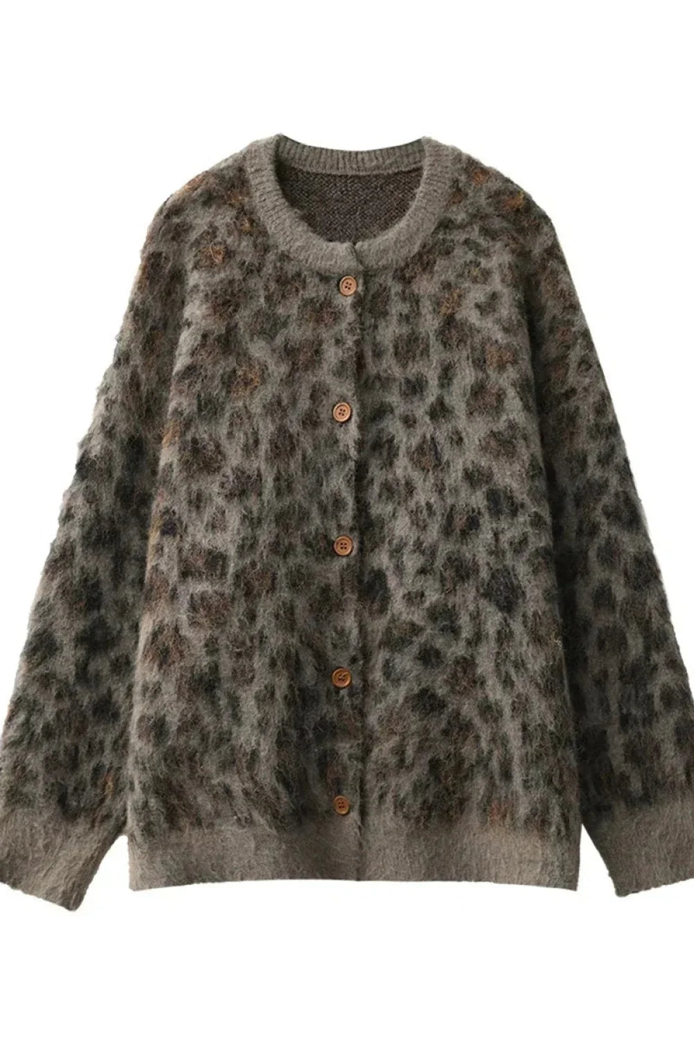 Street-Wave Leopard Print Cardigan With Single Button Front For Women Cozy Knitwear