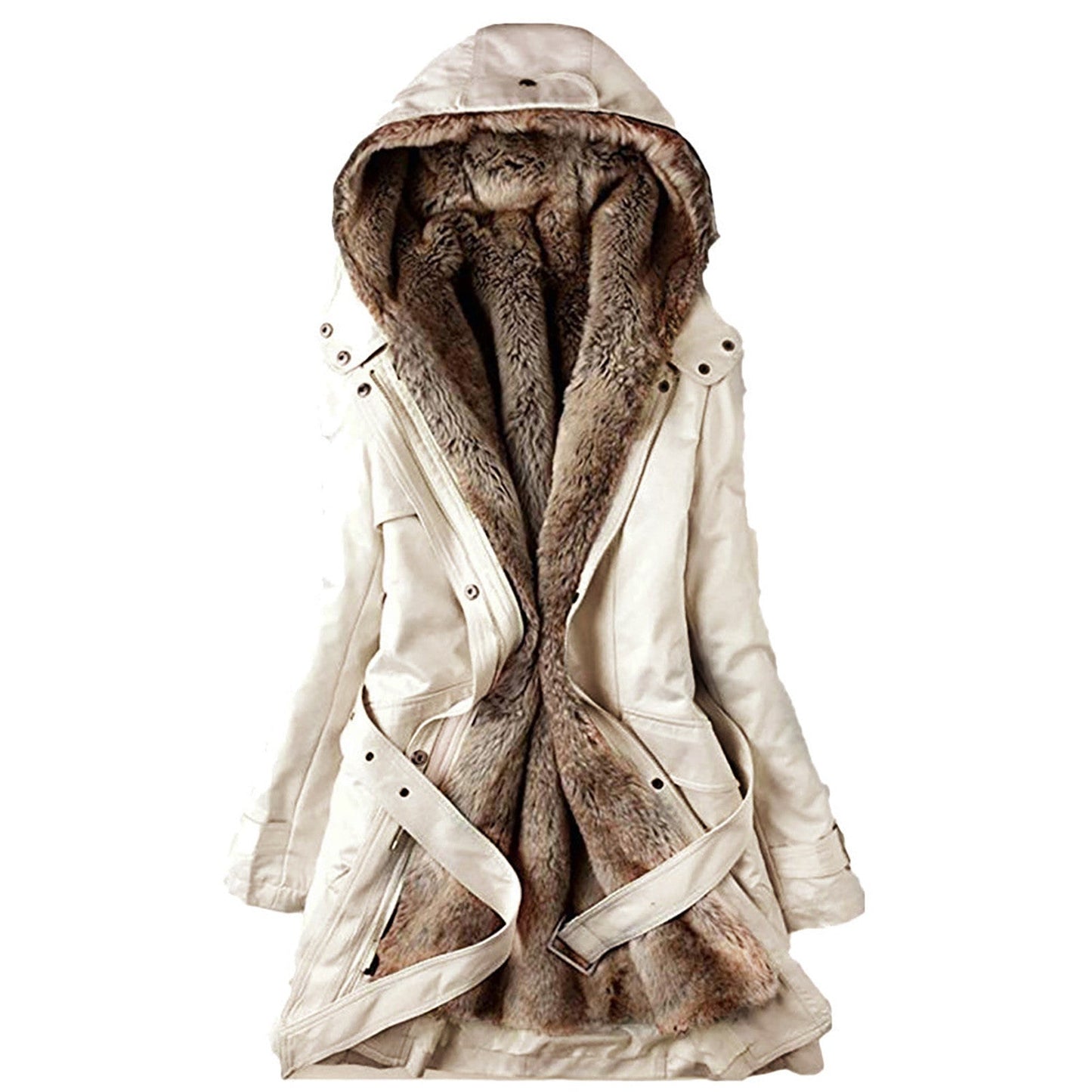 Street-wave Womens Parka With Faux Fur Lining, Adjustable Belt And Elegant Details