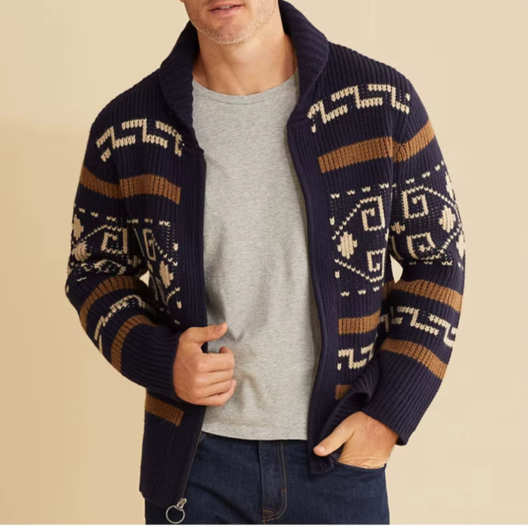 Aztec Knit Cardigan For Men By Street-wave Bold Warmth And Cozy Comfort With A Statement Pattern