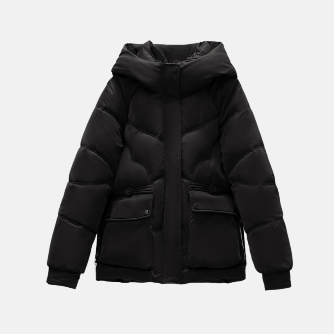 Street-Wave Hooded Puffer Jacket For Women Quilted Nylon Winter Coat With Zip Pockets