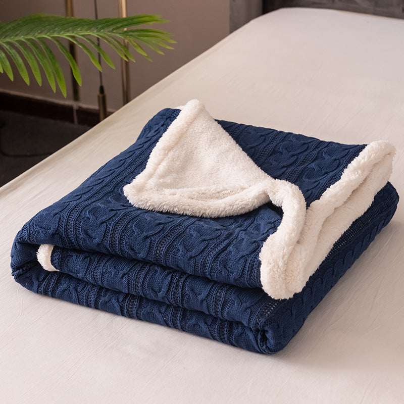 Cozy Cable Knit Sherpa Throw Blanket