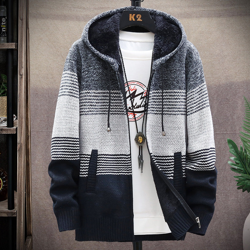 Street-wave Men's Hooded Knit Cardigan Jacket Long Cozy Warm Coat For Everyday Comfort