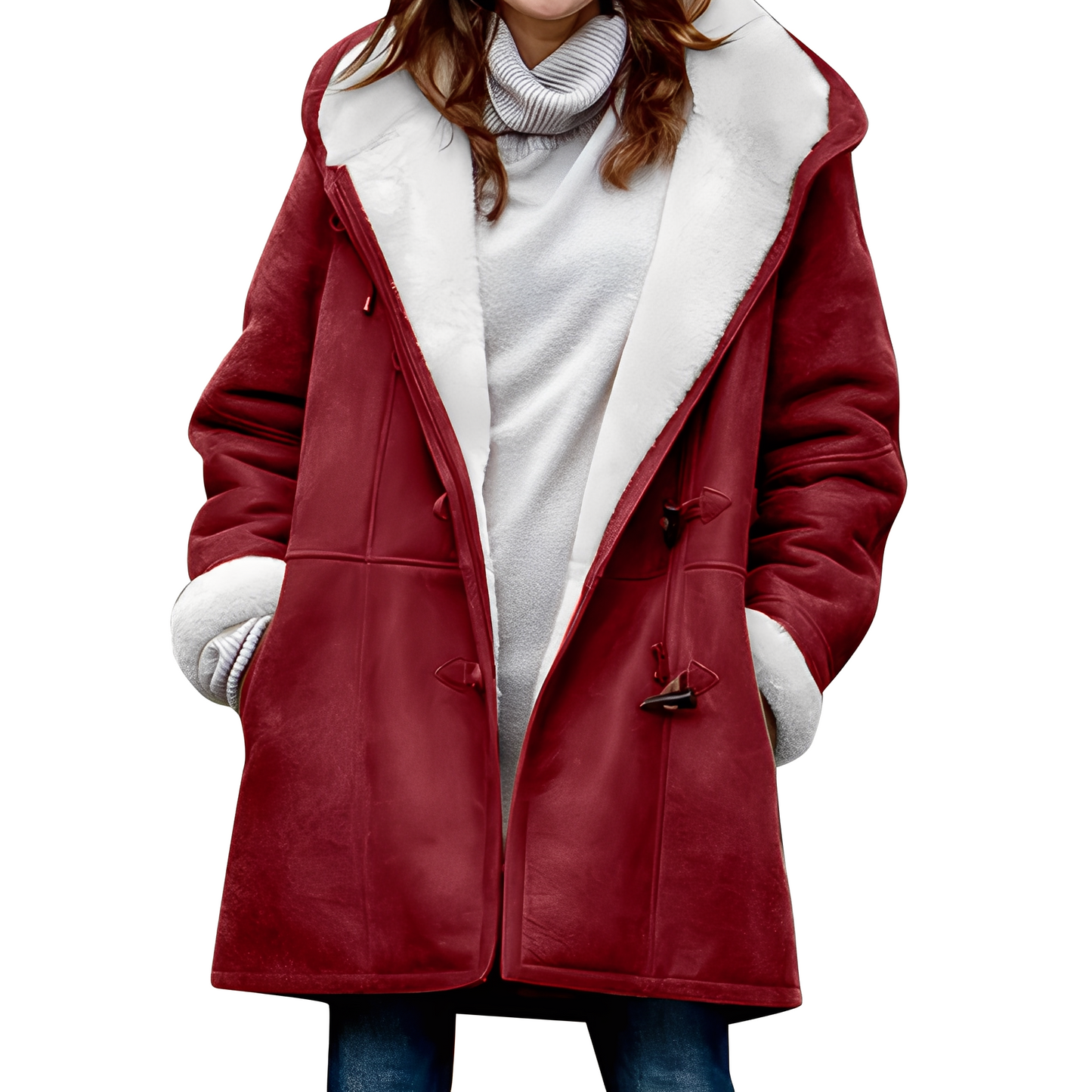 Street-wave Duffle Coat With Hood For Women, Cozy Warm Shearling Lined Outerwear