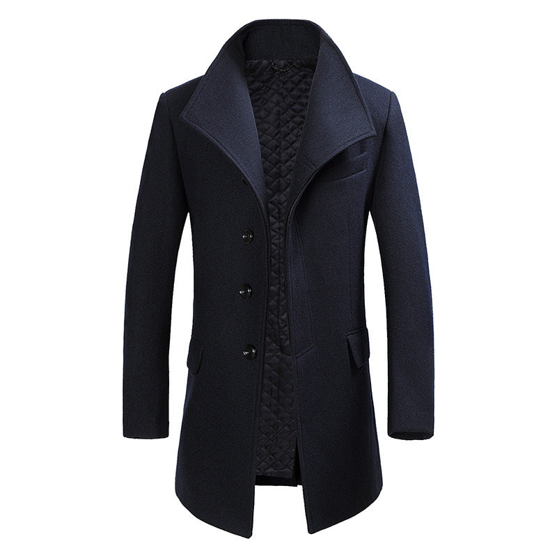 Street Wave Mens Long Wool Coat One Button Elegant Overcoat For Timeless Style And Warmth