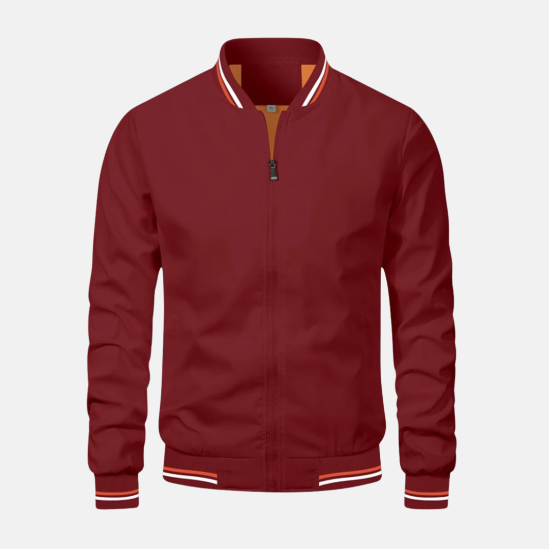 Men's Bomber Jacket Lightweight With Relaxed Fit Striped Ribbed Edges Zipper Closure