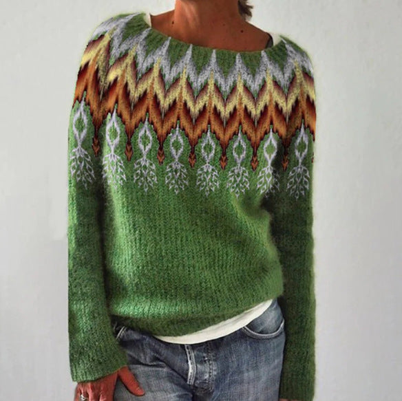 Street Wave Retro Inspired Womens Sweater Cozy Knit With Forest Tree Pattern Warmth