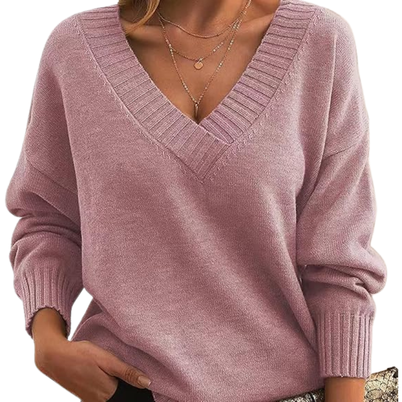 Street-Wave V-Neck Sweater Cozy Wool-Blend For Women