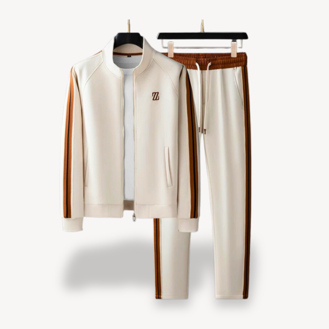 Men's Slim Fit Training Set With Zip Jacket And Drawstring Pants In Breathable Stretch Fabric
