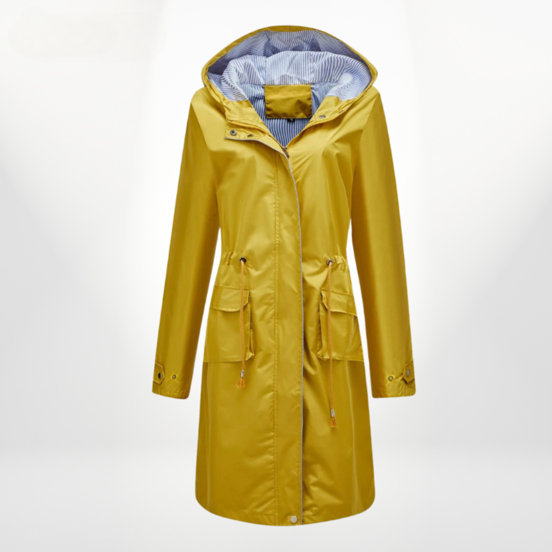 Street Wave Waterproof Hooded Knee Length Trench Coat For Women With Pockets All Weather Effortless Style