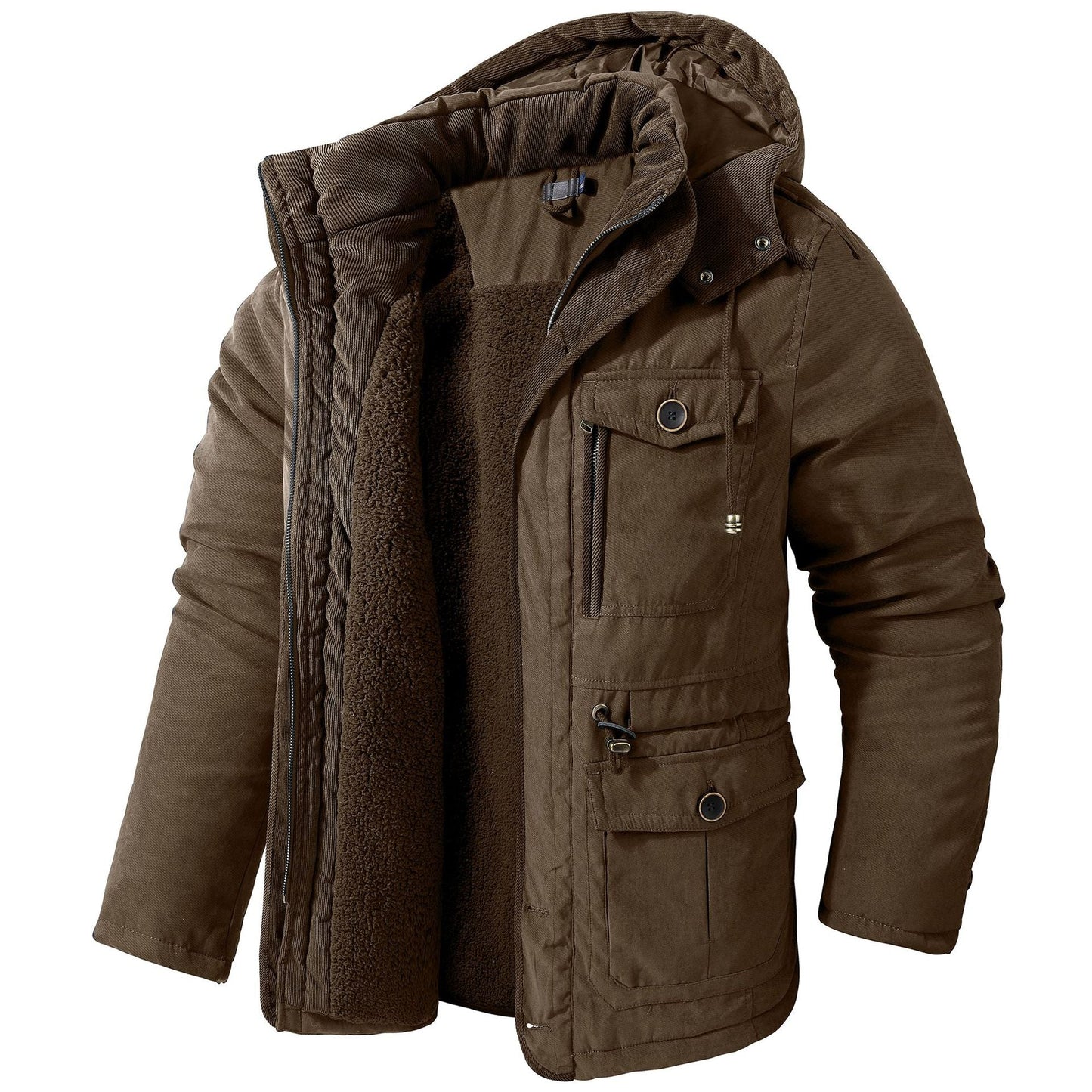 Street-wave Winter Jacket For Men With Hood Insulated FleeceLined Multi Pocket Comfort