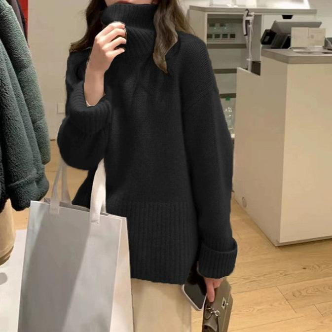 Street-Wave Cozy Chunky Knit Pullover With High Turtleneck For Women Warm Winter Essential