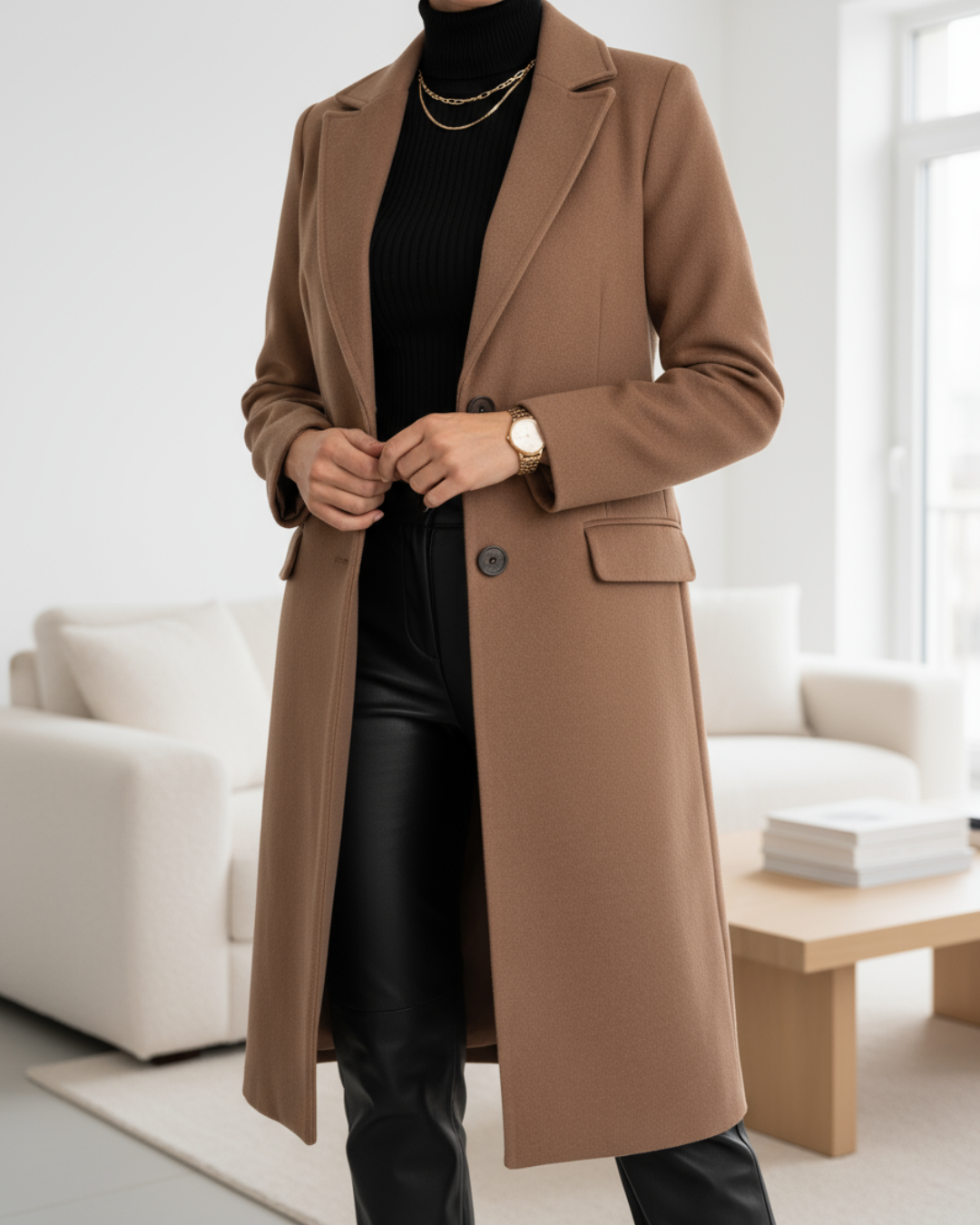 Women's Long Coat with Classic Design and Versatile Style