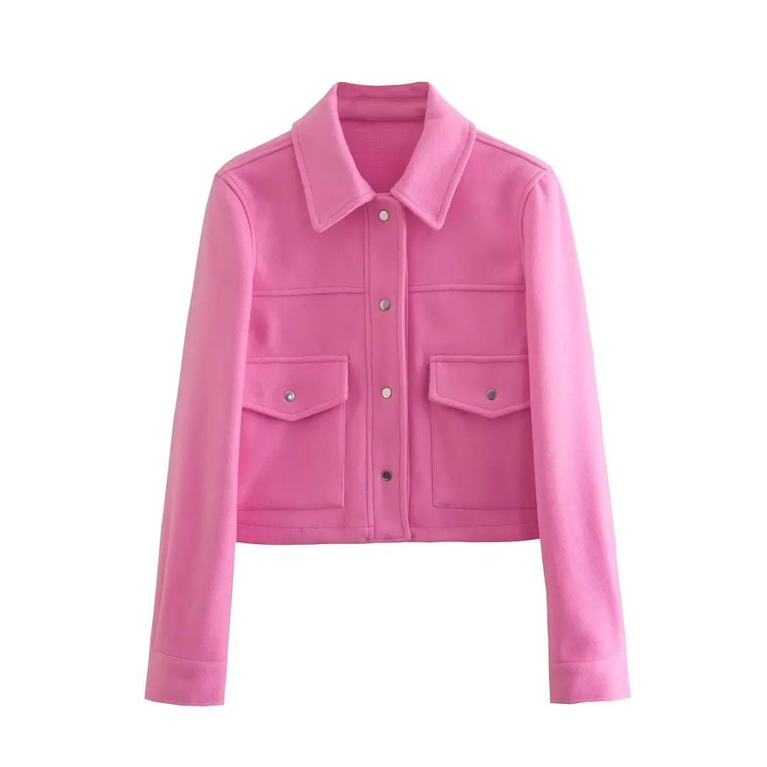 Street-Wave Women's Bomber Jacket Short Chic Coat With Plush Texture And Front Pockets