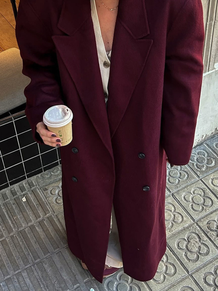 Street-wave Wool Coat Bordeaux Red For Fashion Forward Women Elegant Long Silhouette