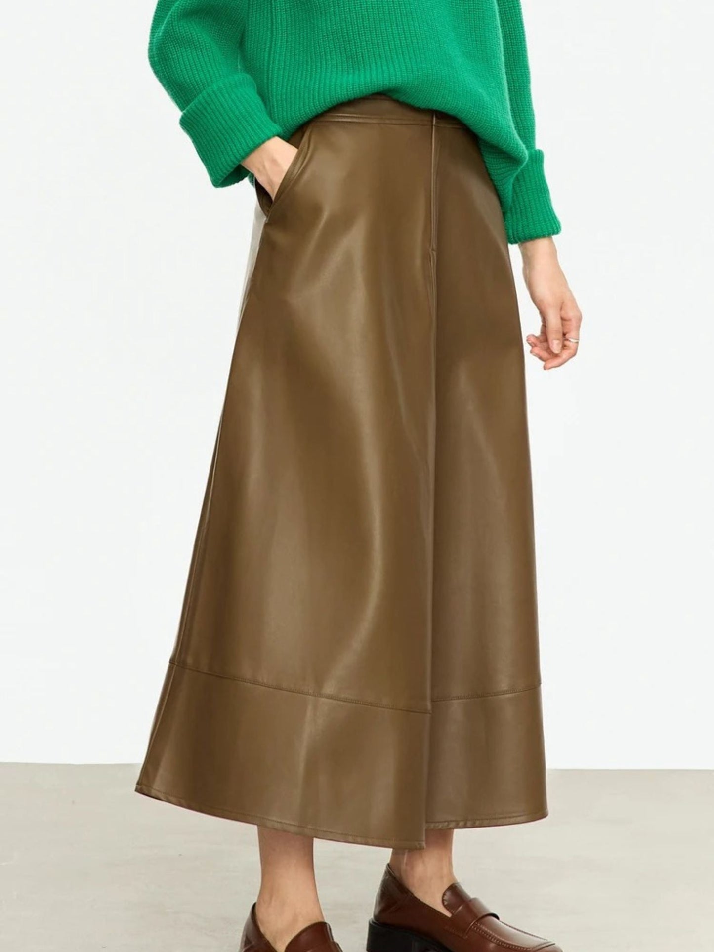 Streetwave Faux Leather A Line Skirt With Front Button Detail Ankle Length For Women Chic