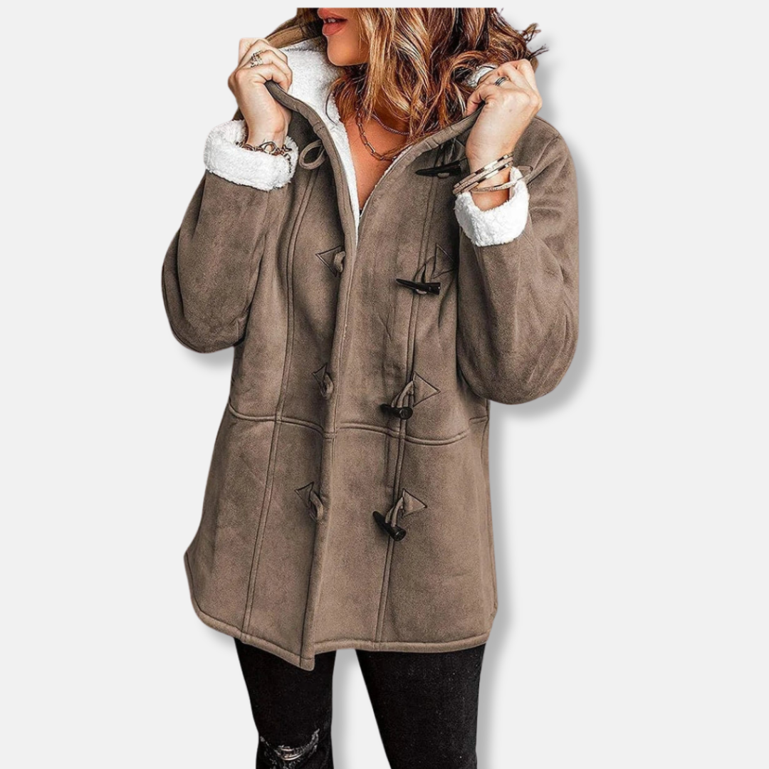 Street Wave Fleece Jacket With Hood Plush Lining Mid Length Toggle Closure Cozy Warm For Cold Days