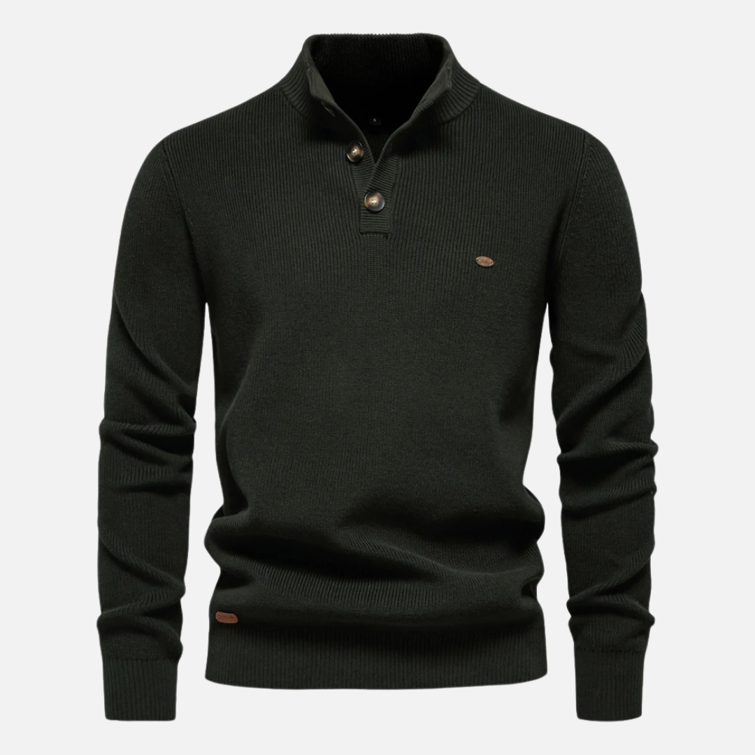 Men's Wool Blend Turtleneck Sweater With Button Details Slim Fit Rib Knit Warm Casual Layer