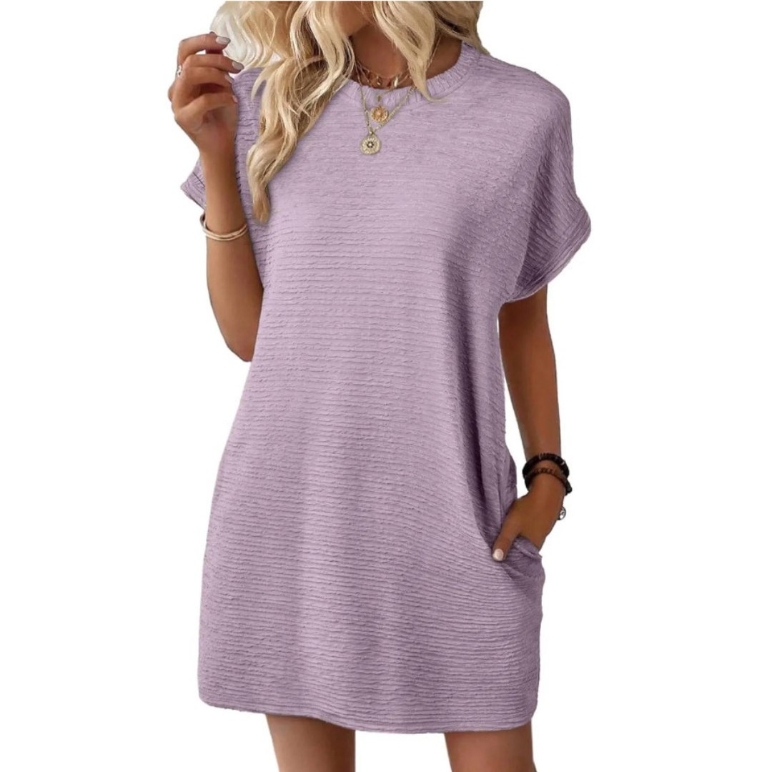 Women's Mini Dress with Crew Neck and Short Sleeves