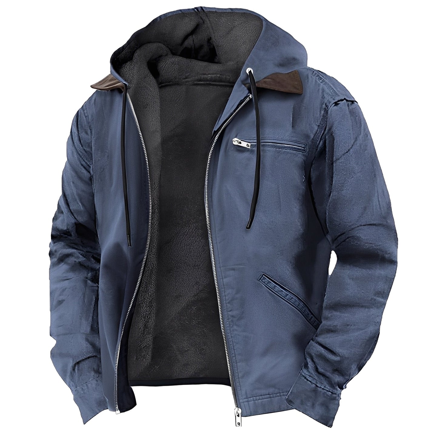 Street-wave Men's Hooded Jacket Lightweight Windproof Outerwear With Warm Fleece Lining
