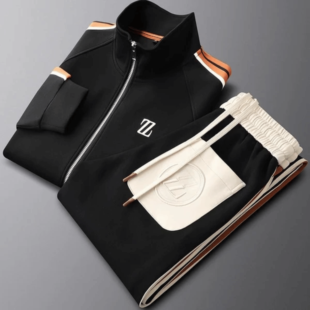 Street-Wave Men's Tracksuit Set Zip Up Jacket With High Collar And Tapered Pants With Side Pockets