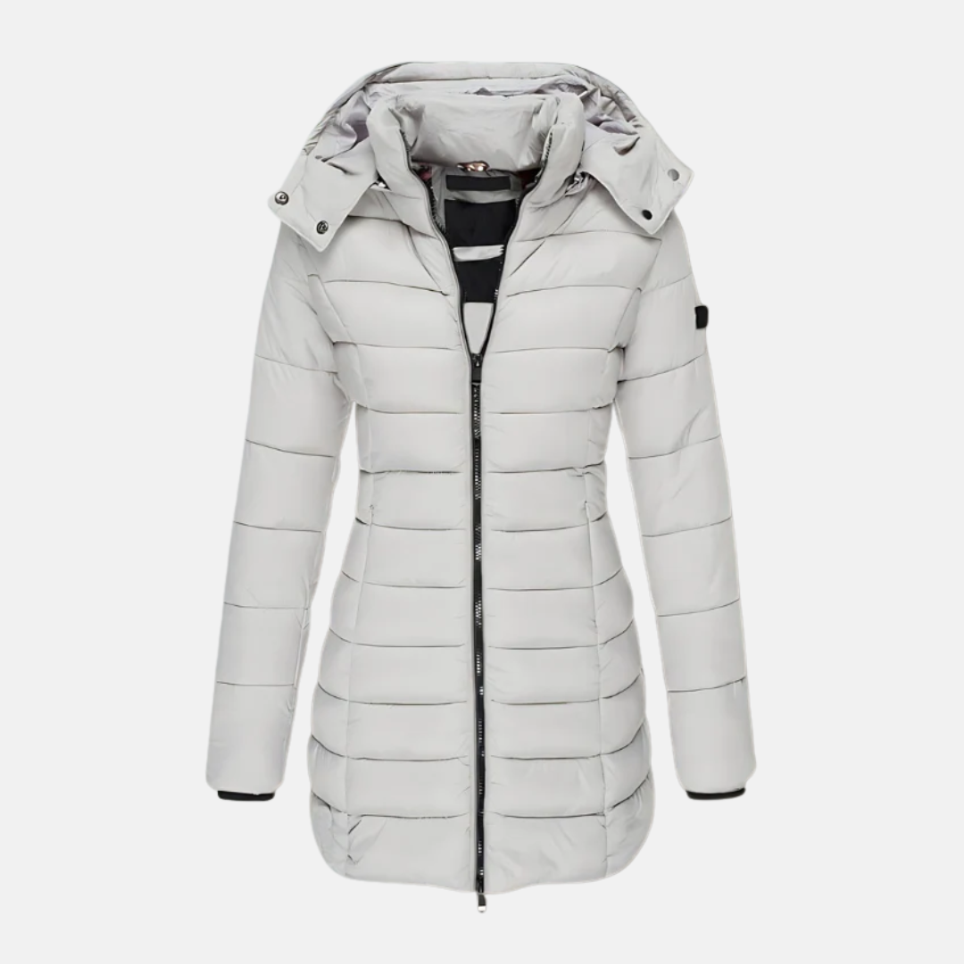 Street-Wave Puffer Jacket Women Slim Fit Mid-Length Hooded Warm Insulated Quilted Coat